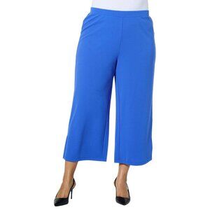 IMAN Global Chic Crepe Knit Wide Leg Crop Pant Plus Size 2XP Dazzling Blue Comfy